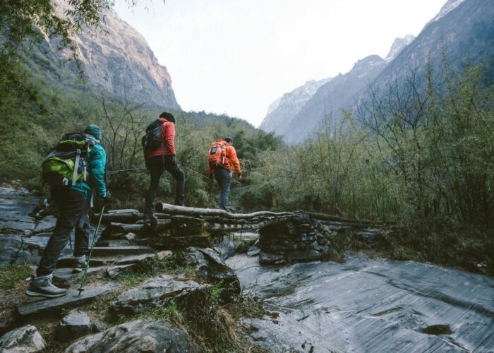 Trekking to the ice lake at the foot of the Annapurna IV Glacier. Photo: Getty.